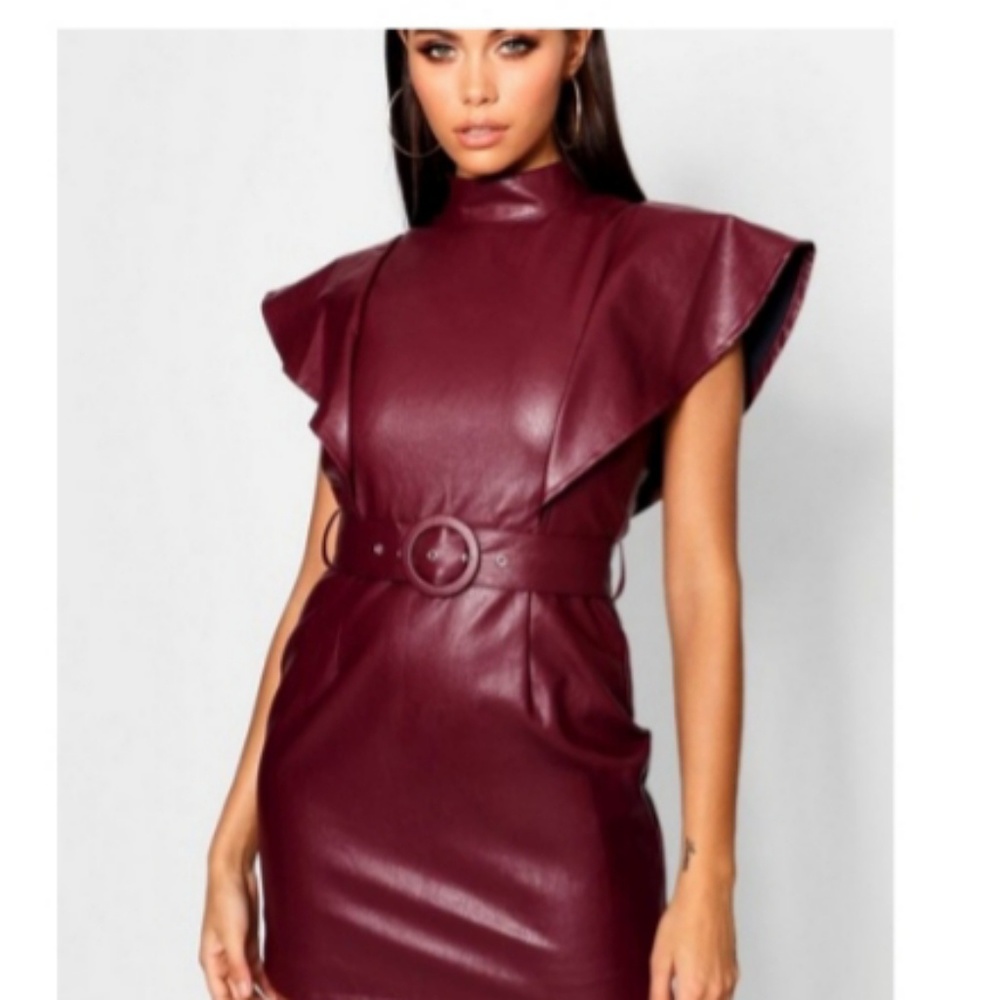 New Faux leather dresses  2 tan 1  Cranberry